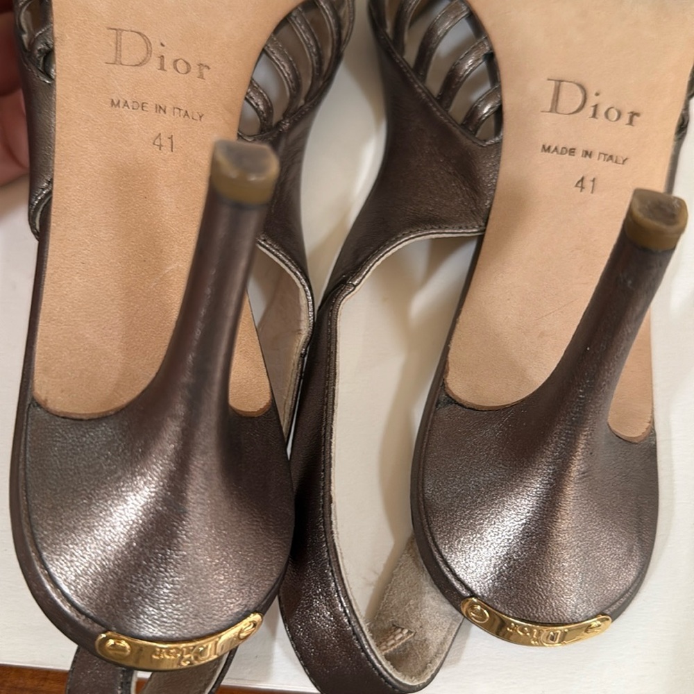 Christian Dior Bronze Stiletto Heels Sandals sling back size 41 made in Italy - Picture 8 of 16